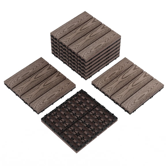 9-Pack 12x12 Inch Interlocking Deck Tiles, Plastic Composite Wood Patio Flooring Waterproof - All Weather Indoor Outdoor Tile for Balcony, Porch, Poolside, Backyard (9 Sq ft, Coffee)