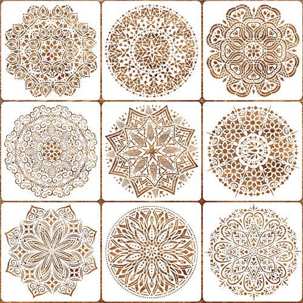 9 Pack 12x12 inches Mandala Stencils for Painting on Wood, Wall