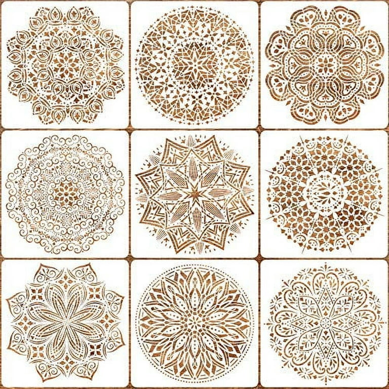 9 Pack 12x12 inches Mandala Stencils for Painting on Wood, Wall, Floor,  Tile Fabric, Resuable Furniture Stencils Painting Template 