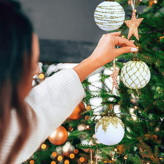 ​9 Pack 3.1 Inch White Flocked Christmas Ornaments - Glitter Accent Lightweight Tree Decor with Pre-Attached Hangers​​ White