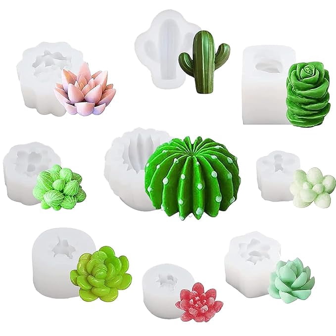 9 Pack 3D Silicone Candle Mold Flower Cactus Plant Wax Moulds for Scented Candles Soaps Making, Clay, Resin Crafts Casting, Cake Dessert Mousse Aroma Art Crafts Supplies Home Decoration