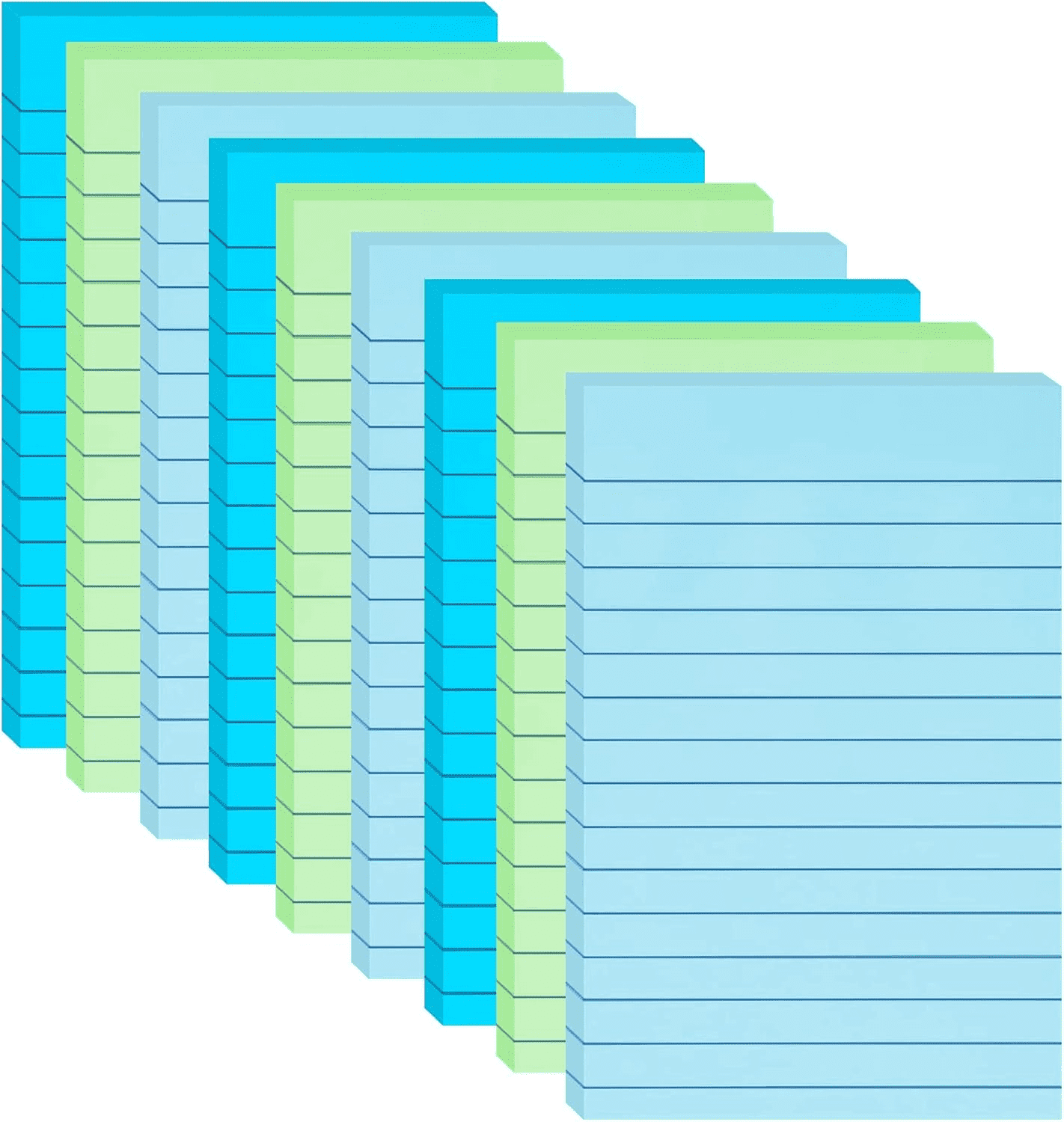 9 Pack 4"×6" Lined Sticky Notes – Blue Themed Ruled Memo Pads, Strong ...