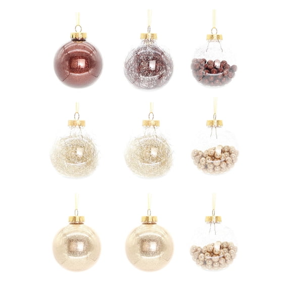 9-Pack 8cm Chocolate Theme Transparent Christmas Ball Ornaments Set for Tree and Holiday Decorations
