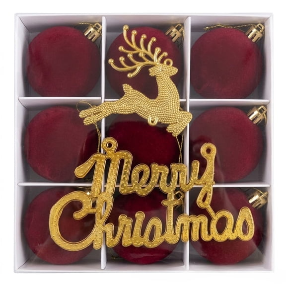 9 Pack 8cm Velvet Embroidered Christmas Ball Ornaments, Premium Gift Boxed Luxe Surface Flexible Layout Decorative Spheres, Festive Accent for Christmas Halloween Tree Tabletop Arrangement Gifting