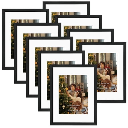 9 Pack 8x10 Picture Frame with Mat , Black 11 by 14 Photo Frame without Mat for Wall or Tabletop Display