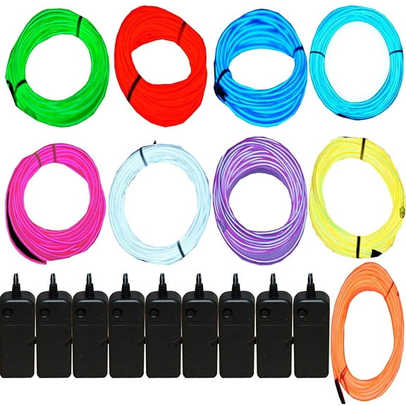 9 Pack 9ft Light Wire w/Battery Pack (Blue, Green, Red, White, Orange, Purple, , Ylow, Aqua)