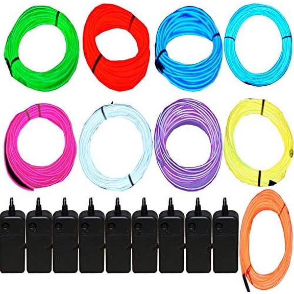 9 Pack 9ft Neon Light El Wire w/Battery Pack (Blue, Green, Red, White, Orange, Purple, Pink, Yellow, Aqua)$$Home Decor, Kitchen, & Other