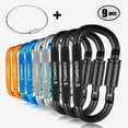 thumbnail image 1 of 9 Pack Aluminum Alloy D-ring Locking Carabiner Clip Set Screw Lock Hanging Hook Buckle Keychain with Steel Wire Ring for Outdoor Camping Hiking, 1 of 9