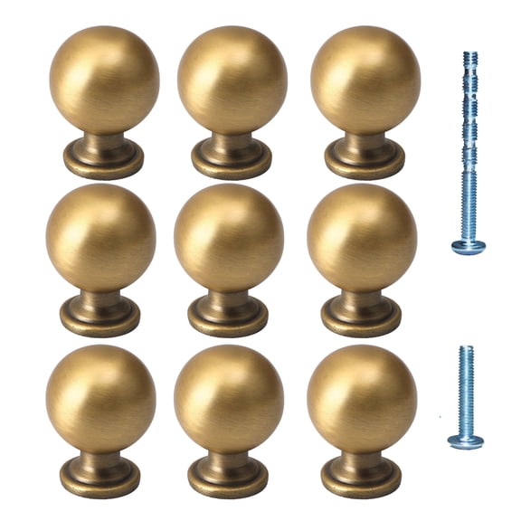 9 Pack Antique Brass Handles and Knobs Round Solid Vintage Antique Brass Finish Kitchen Cabinet Knobs,Ball Cabinet knobs