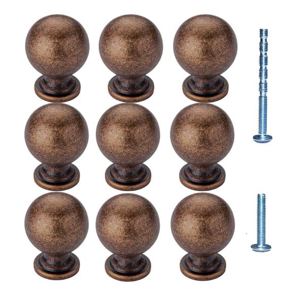 9 Pack Antique Brass Handles and Knobs Round Solid Vintage Antique Brass Finish Kitchen Cabinet Knobs,Ball Cabinet knobs