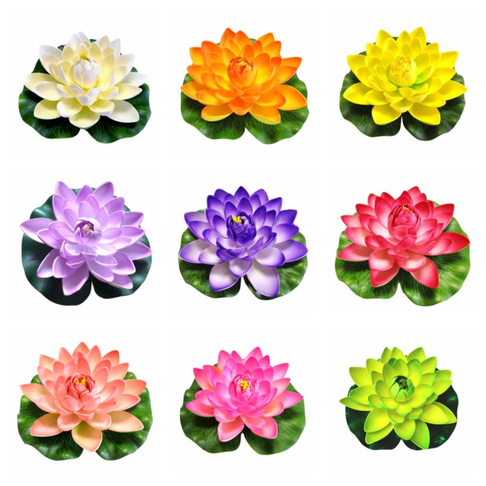 9 Pack Artificial Floating Foam Lotus Flower Pond Decor Water Lily (7