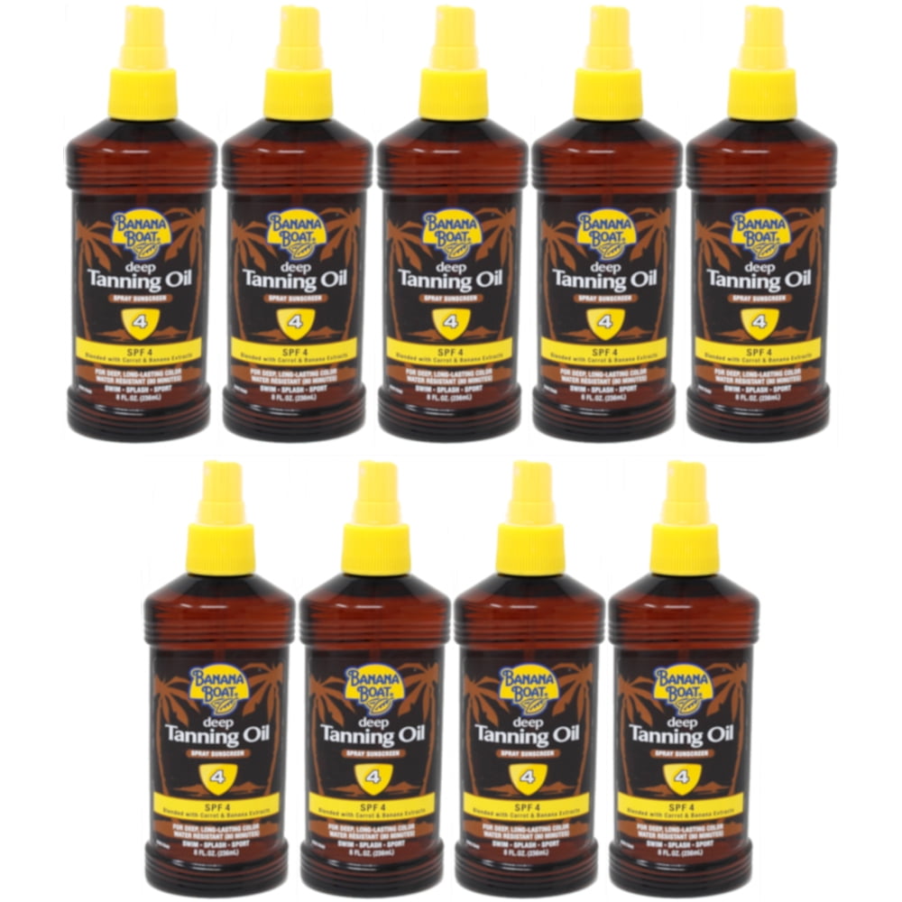 9 Pack Banana Boat Deep Tanning Oil Spray, With Sunscreen SPF 4, 8 Oz Each