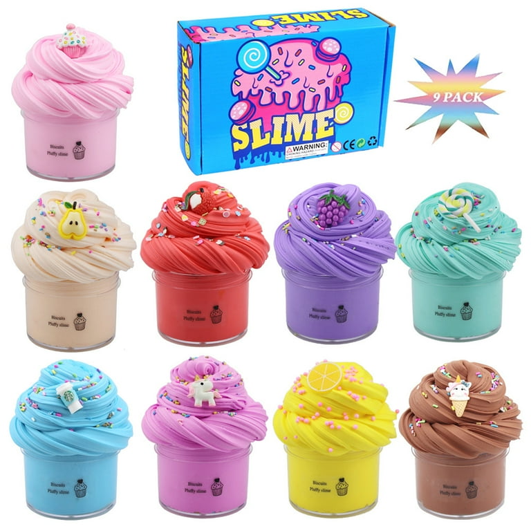 8 Pack Butter Slime Kit with Cake, Animal, Candy and Fruit Accessories -  Super Stretchy, Non-Sticky, Educational Stress Reliever for Kids, Boys and