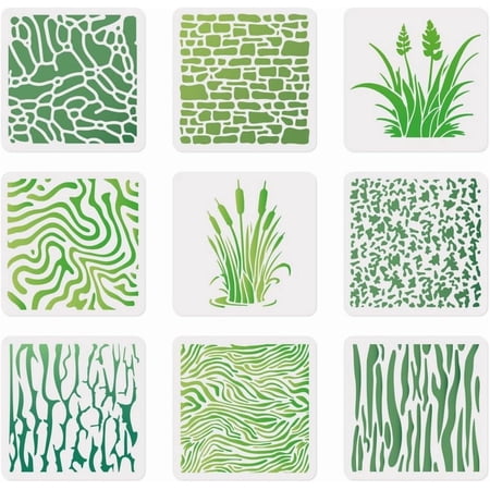 9 Pack Camo Print Stencils 11.8 X 11.8 Inch Camouflage Reusable Stencils