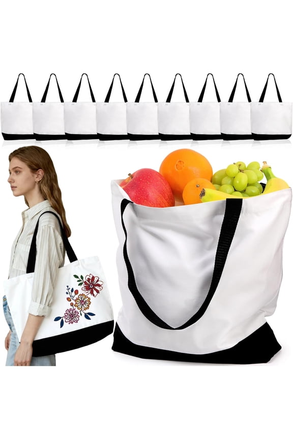 9 Pack Canvas Tote Bags, 18.5 x 16 IN Large Cotton Tote with Handle, Washable Reusable Shopping Bags, Multi-Purpose Kitchen Grocery Bag, Blank Cloth Tote for DIY, Beach, Holiday, Crafts