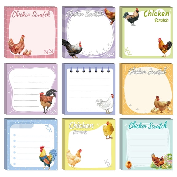 9 Pack Chicken Sticky Notes Roosters Animals Self-Stick Notes Pads Chick Chicken-Themed Coop Scratch Funny Post Notes