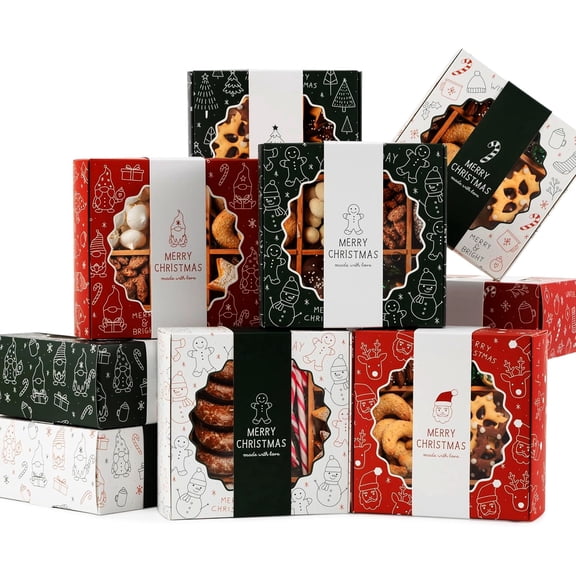 9 Pack Christmas Cookie Boxes - Holiday Gift Boxes with Window for Candy, Pastry Boxes for Xmas Party Supplies Cookie Containers