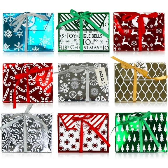 9-Pack Christmas Holiday Foil Embossed Gift Card Holder Boxes with Ribbons Cash Money Presents