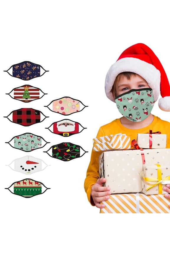 9-Pack: Christmas Themed Kids Two-Layered Reusable Face Mask With Adjustable Ear Loops-OLDSKU