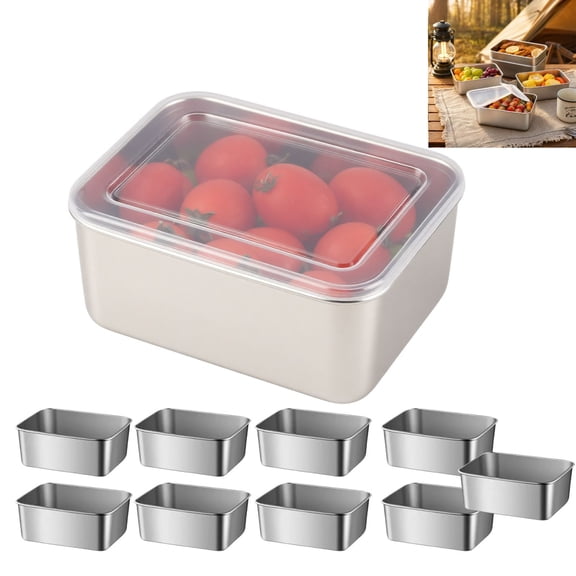 9 Pack Clear Lid Stainless Steel Refrigerator Storage Containers, Stackable Freezer Safe Food Trays For Meal Prep Catering Camping Picnic Food Separation