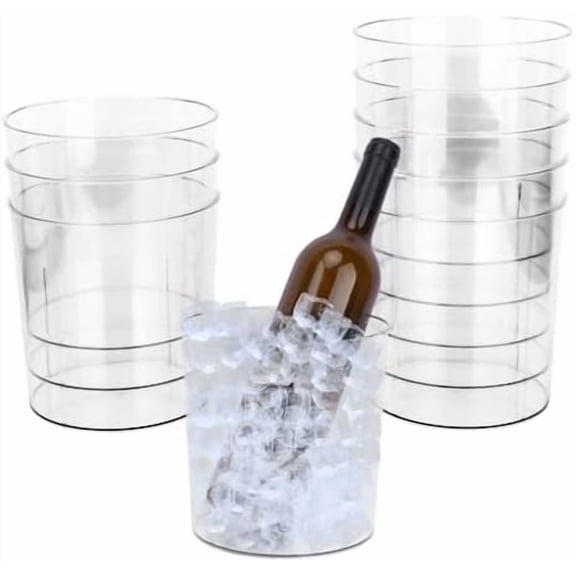 9 Pack Clear Plastic Ice Bucket, 6.5 Inch Premium Disposable Wine Cooler & Champagne Chiller, Multi-Purpose Elegant Party Accessory