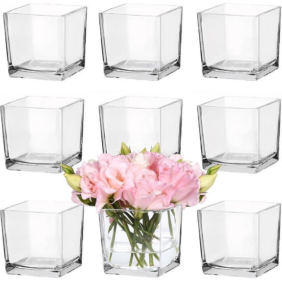 9 Pack Clear Square Glass Vases 4 Inch Cube Wedding Centerpiece Decor
