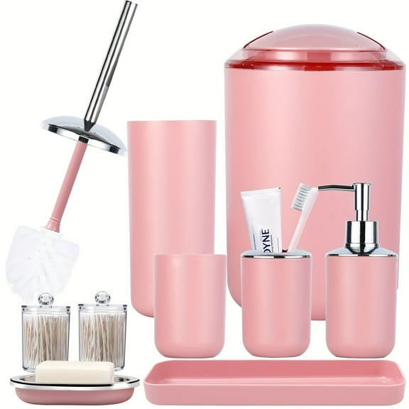 9-Pack Complete Bathroom Accessories Set, Cute Bath Decor Kit with Trash Can, Soap Dispenser, Toothbrush Holder, Toilet Brush, Qtip Holder & Soap Dish
