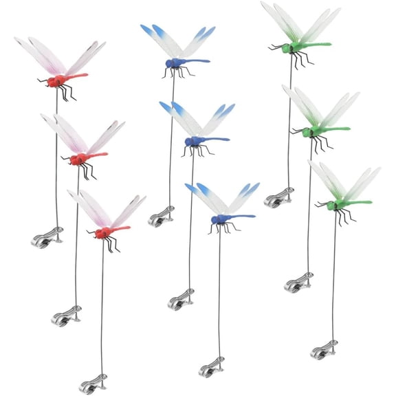 9 Pack Dragonfly Clip,3D Dragonfly Garden Stakes Decor,Fly Deterrent,Dragonfly Humming Bird Stakes,Deer and Horse Fly Deterrent,Garden Bird and Fly Scare Devices for Indoor Outdoor