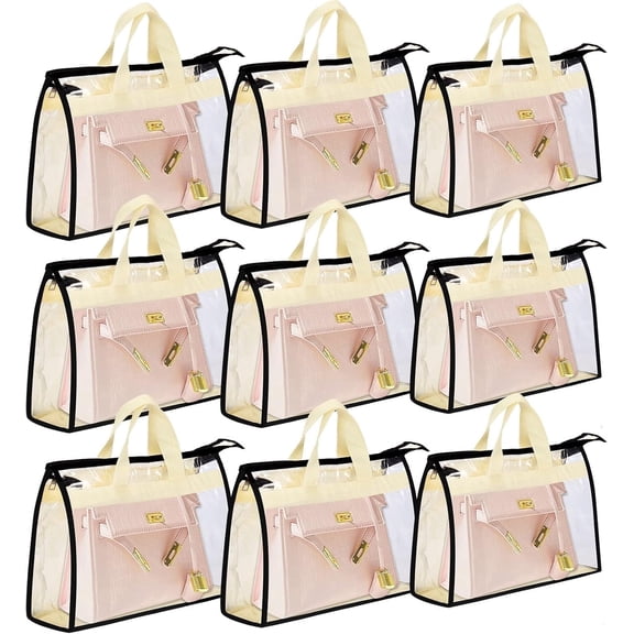 9 Pack Dust Bags for Purses and Handbags,Purse Storage Organizer for Closet,Handbag Dust Bags,Clear Handbag Storage Organizer,Purse Cover Hanging Closet Organizer with Zipper,Handles & Hooks