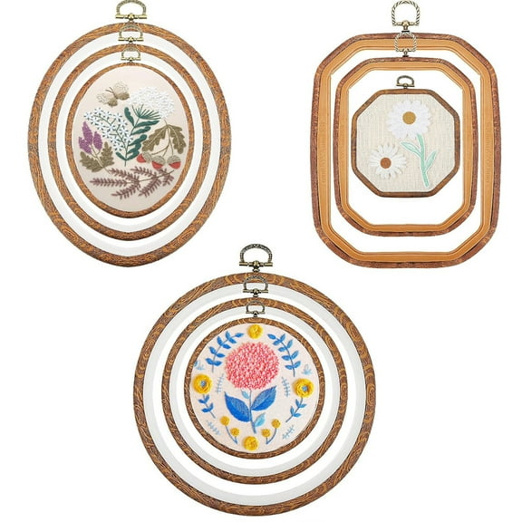 9 Pack Embroidery Hoop Frame,Bexikou Imitated Wood Multiple Shapes Embroidery Hoop Set,Cross Stitch Hoop Rings for DIY Craft Sewing,Faux Wooden Embroidery Hoop for Hanging Ornaments Decor(Mixed Shape)
