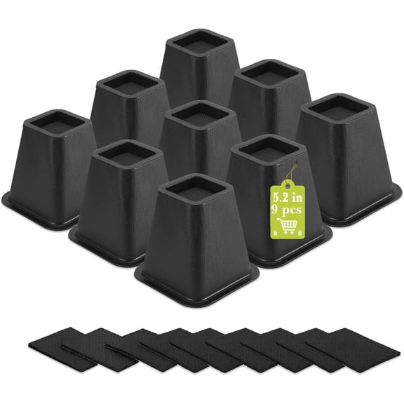 9 Pack Furniture Risers 6 Inch, Bed Risers Heavy Duty for Table Desk Couch Chair Sofa Cabinet Bed Frame Dorm, Square Table Leg Risers Lift Height 6", Black