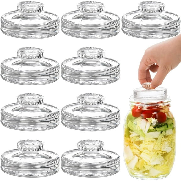 9 Pack Glass Fermentation Weights with Easy Grip Handles, Heavy Glass Fermenting Lids Kit for Wide Mouth Mason Jar, Fermenting Sauerkraut, Kimchi, Pickles, Dishwasher Safe