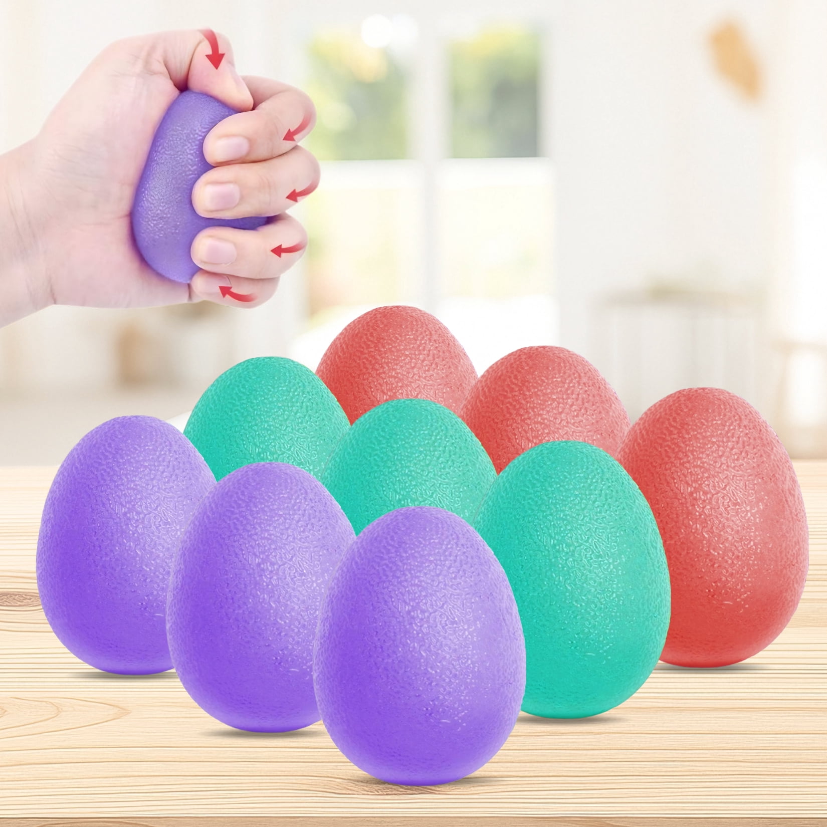 9 Pack Hand Grip Strengthener Stress Balls, TPR Exercise Balls with 3 Resistance Levels , Portable Hand Therapy Balls for Athletes, Office & Stress Relief, 2.16"x2.56"(3Purple&3Green&3Red)