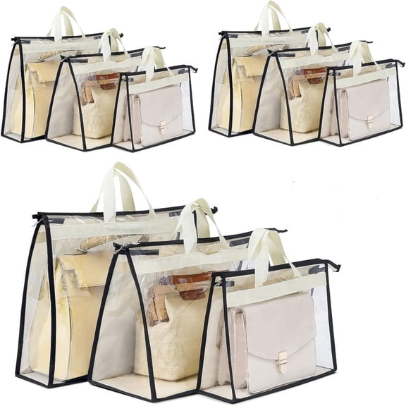 9 Pack Handbag Dust Bags, Clear Purse Storage Organizer Bags with Zipper, Water-Resistant Non-Woven Closet Storage for Purses and Totes