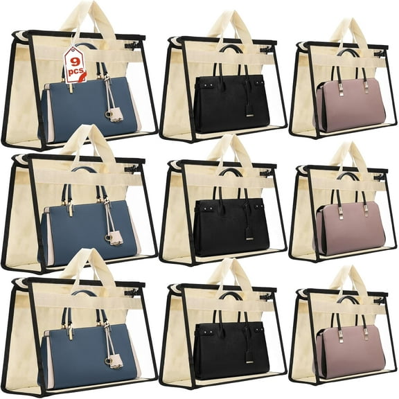 9 Pack Handbag Dust Bags,Dust Bags for Handbags,Clear Purse Storage,Dust Cover Bags for Handbag Storage with Zipper Handles