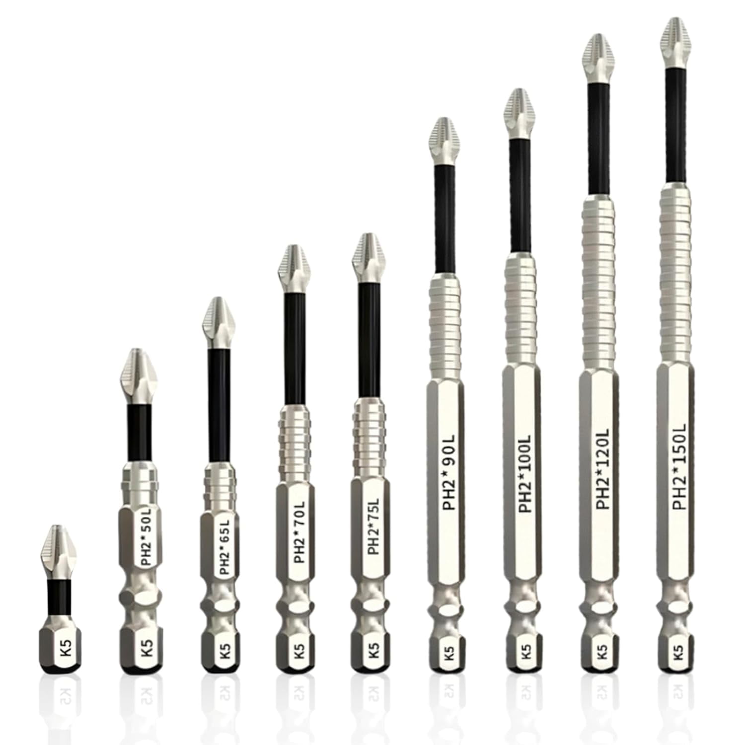 9 Pack Heavy Duty Screwdriver Bits Set - 25 to 150mm Magnetic Tip Drill