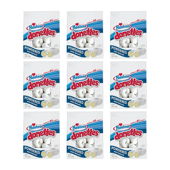(9 Pack) Hostess Powdered Donettes Bag, Powdered Sugar Mini Donuts, 10 oz Bags