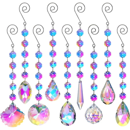 9 Pack Iridescent Sun Catchers with Crystals,Rainbow Maker Crystal Suncatchers for Window Hanging Colored Glass Wind Chimes Prism Pendant Suncatcher Beads for Decoration