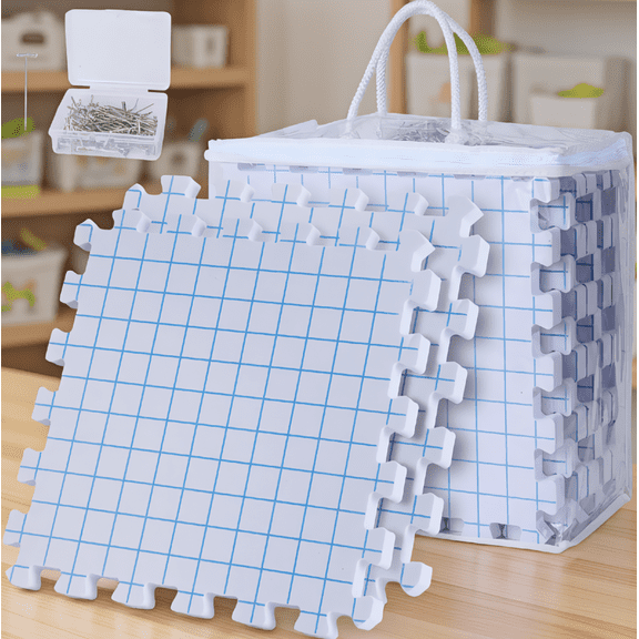 9 Pack Knitting Blocking Mats, 12x12 Inch EVA Foam with Grid Lines, 0.8 Inch Thick, Includes 100 -Pins and Storage Bag