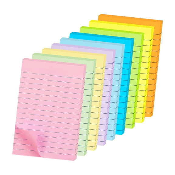9 Pack Large 4x6 Inch Lined Sticky Notes, Self-Adhesive Memo Pads with Super Sticking Power, Colorful Notepads for Office Desktop, Home Organization, Daily Reminders, Multicolor