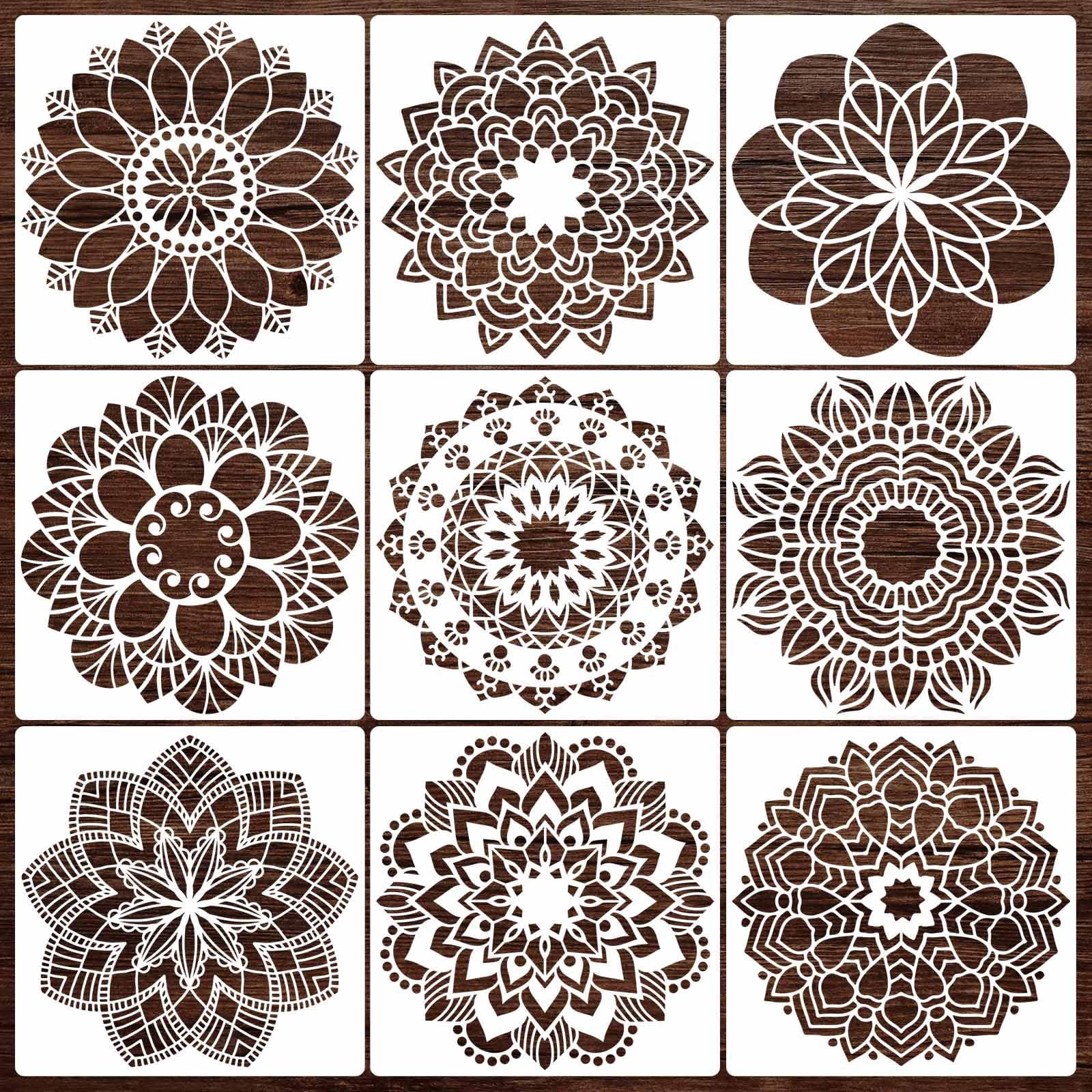 GLASSWINDS 12-Piece Large Mandala Stencil Set - Reusable Templates 12x12" & 18x10" For Wall, Fabric, Wood DIY