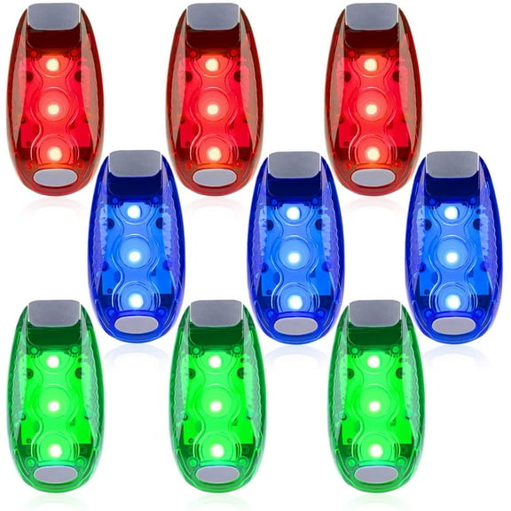 9 Pack Led Safety Light, High Visibility Strobe Running Lights Used for Bicycle, Walking Etc. Clip-On Clip to Clothes Strap Wrist, Bike Or Anywhere(Red/Blue/Green)