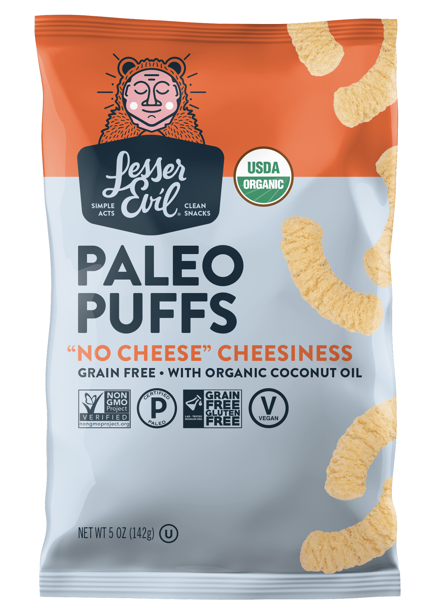 (9 Pack) LesserEvil Organic Paleo Puffs, "No Cheese" Cheesiness, 5 oz