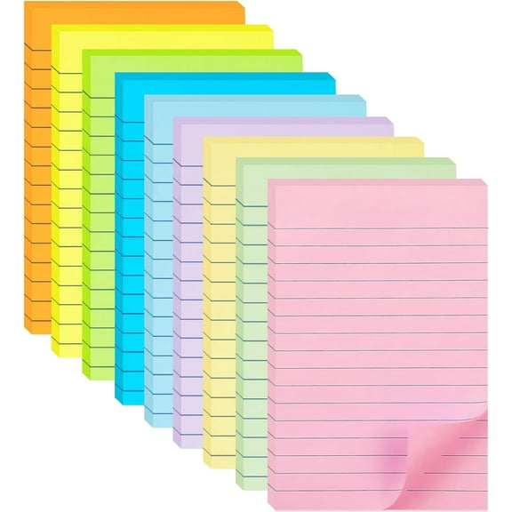 9 Pack Lined Sticky Notes 4X6 in Post, Pastel Colors Large Ruled Post Colorful Super Sticking Power Memo Pads Strong Adhesive, with Lines Office, Home, 35 Sheets/pad