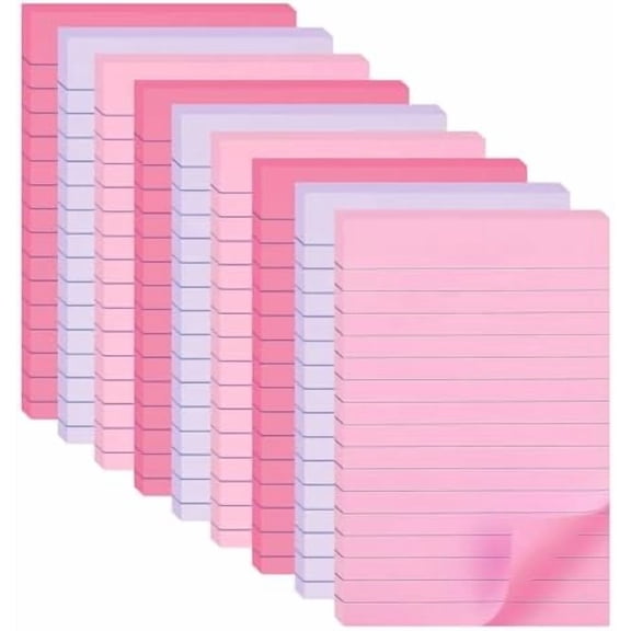 9 Pack Lined Sticky Notes 4X6 in Post Sticky Notes with Lines, Large Ruled Post Sticky Colorful Super Sticking Power Memo Pads Strong Adhesive (Pink Themed)