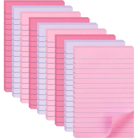 9 Pack Lined Sticky Notes 4X6 in Post Sticky Notes with Lines, Large Ruled Post Sticky Colorful Super Sticking Power Memo Pads Strong Adhesive (Pink Themed)