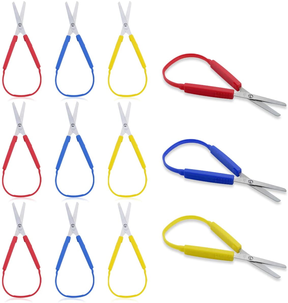 9-Pack Loop Scissors - Easy Grip, Easy Opening, Adapted Scissors for  Special Needs, Safety Blade, Round Tip, Recommended by Hundreds of  Occupational