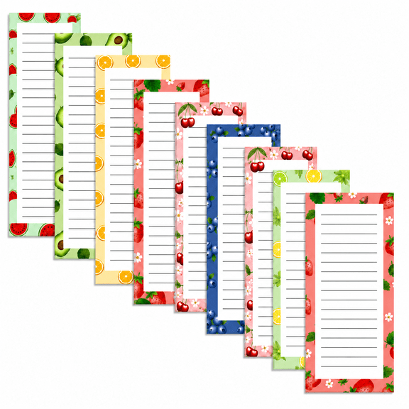 9-Pack Magnetic Notepads for Refrigerator, Fruit Designs, 25 Sheets/Pad, Full Magnet Backing - Ideal for Grocery Lists, Meal Planning & Shopping