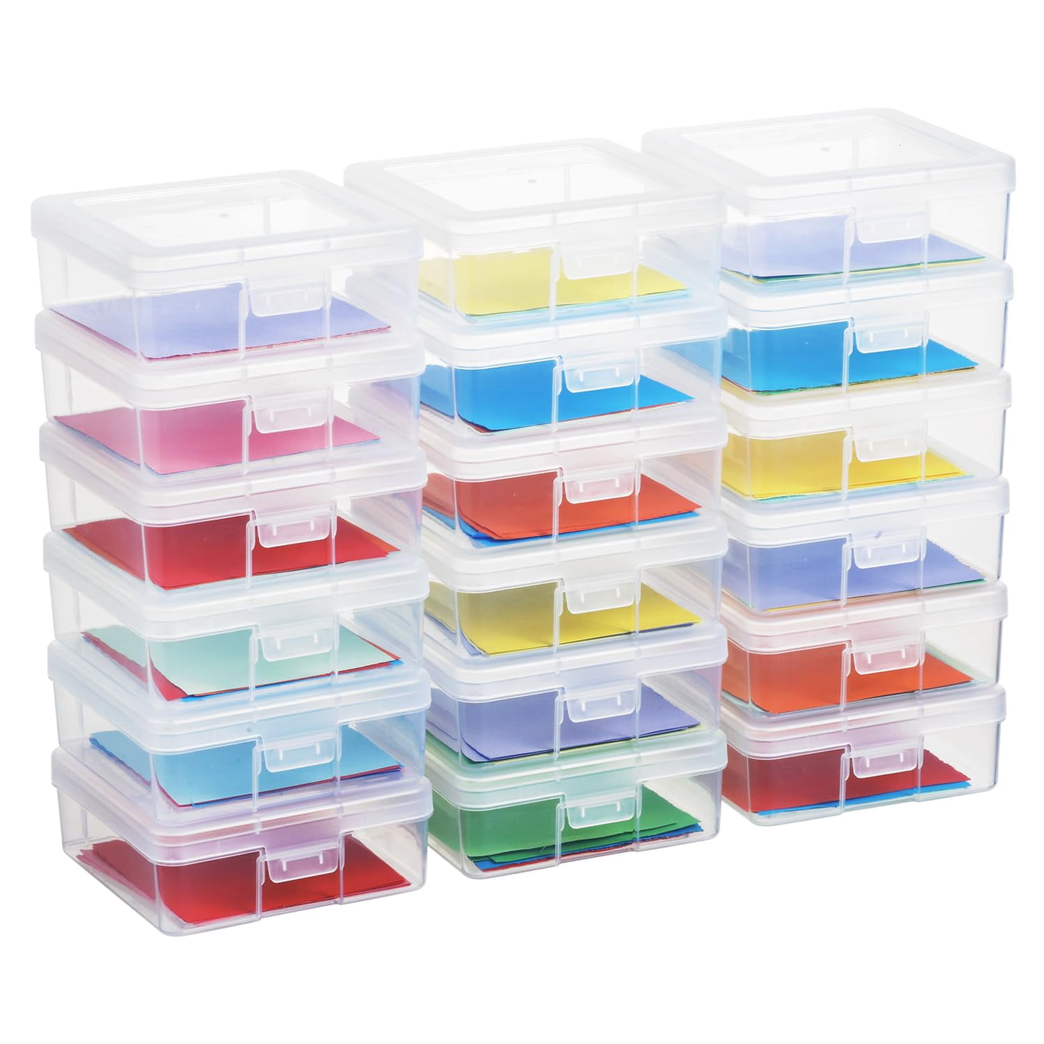 9 Pack Medium Colored Plastic Craft Organizer Boxes with Latching Lids, Mini Storage Containers for Art Supplies, Pencil, Lego, Crayon Storage