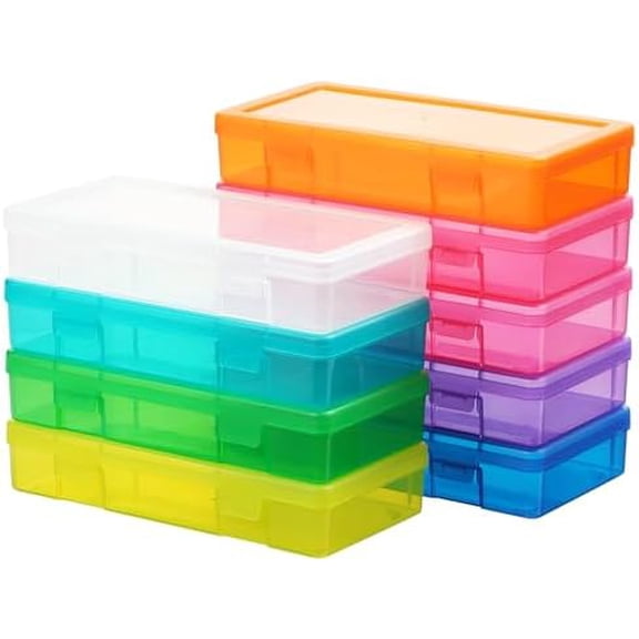 9 Pack Medium Colored Plastic Hobby Art Craft Organizer, Mini Plastic Storage Containers with Latching Lid, for Pencil Box, Lego, Crayon